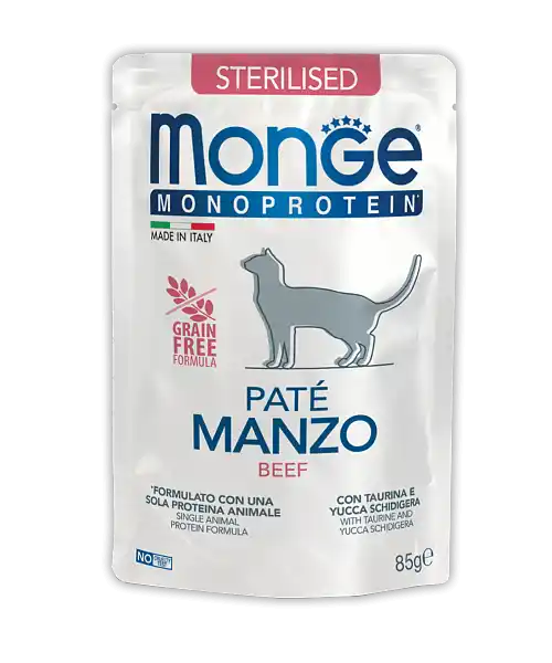 MONGE CAT POUCH MONOPROTEIN STERILISED BEEF 85gr.