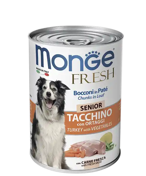 MONGE DOG FRESH SENIOR curcan / legume. 400gr.