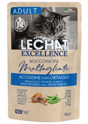 LECHAT EXCELLENCE POUCH CHUNKIES ADULT Anchovies/Vegetables 85gr