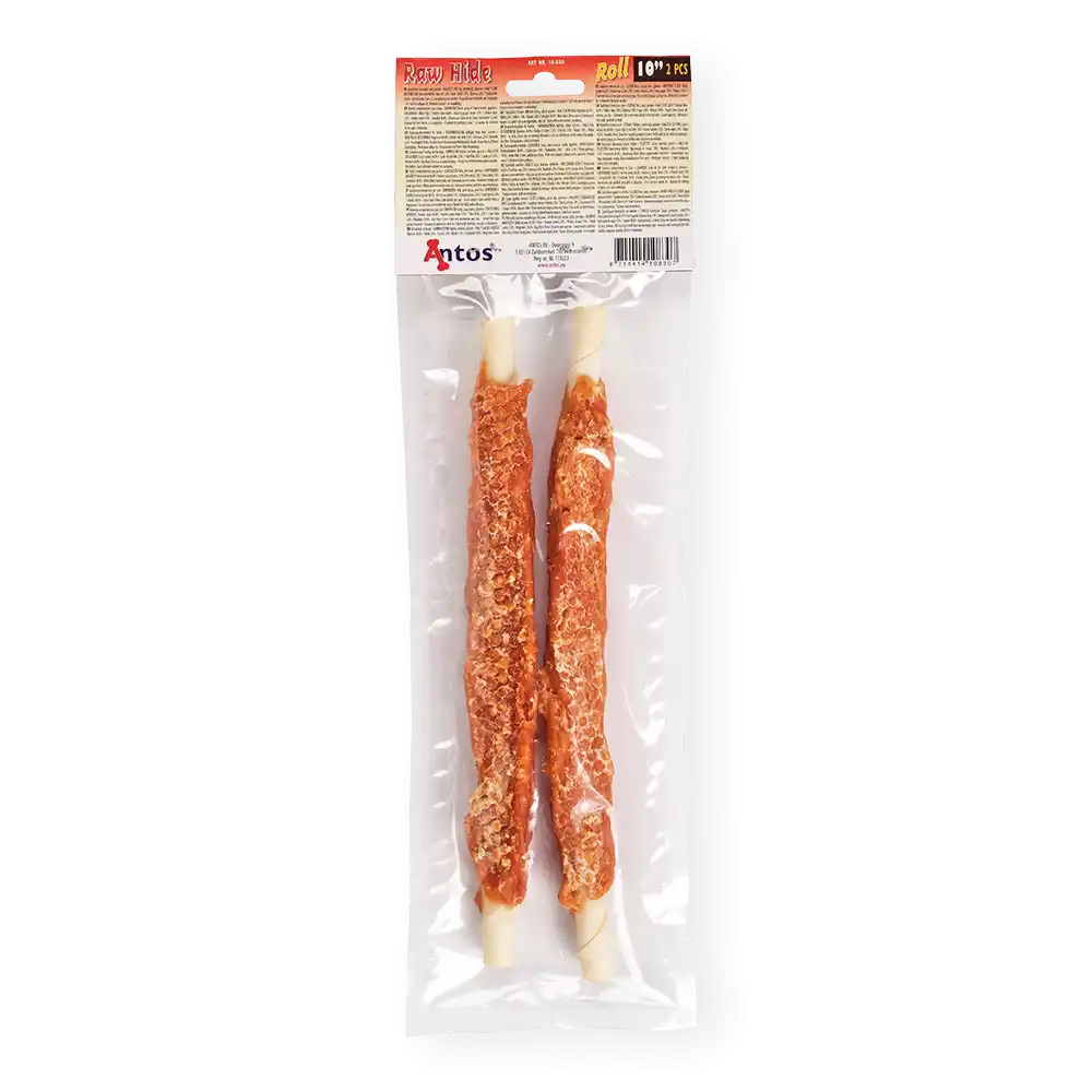 Antos Raw Hide White + Chicken Roll 10″ 2 pcs