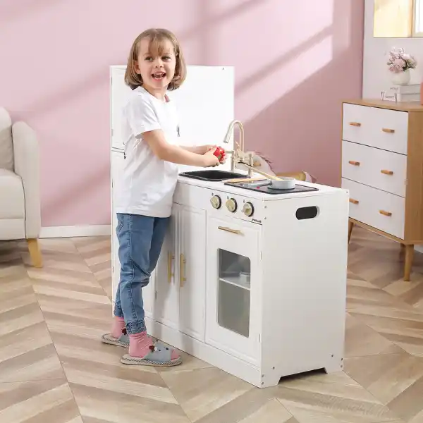 Современная детская кухня со светом и звуком, белого цвета