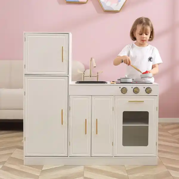Современная детская кухня со светом и звуком, белого цвета