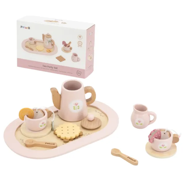 Set de ceai din lemn (roz)