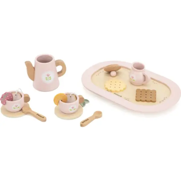 Set de ceai din lemn (roz)