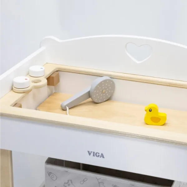 Masă de schimb 2în1 din lemn și cadă pentru păpuși