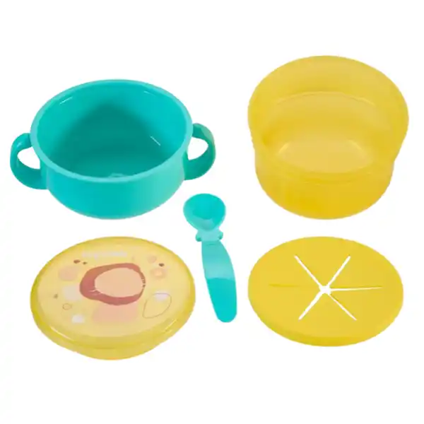 Детская чаша 2 в 1 для перекусов с ложкой, голубая
