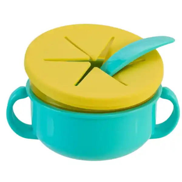 Детская чаша 2 в 1 для перекусов с ложкой, голубая