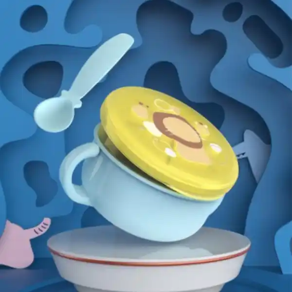 Детская чаша 2 в 1 для перекусов с ложкой, голубая