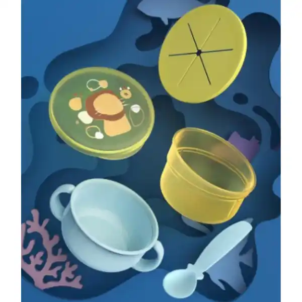 Детская чаша 2 в 1 для перекусов с ложкой, голубая