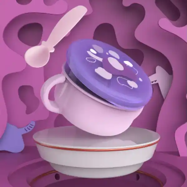 Детская чаша 2 в 1 для перекусов с ложкой, фиолетовая