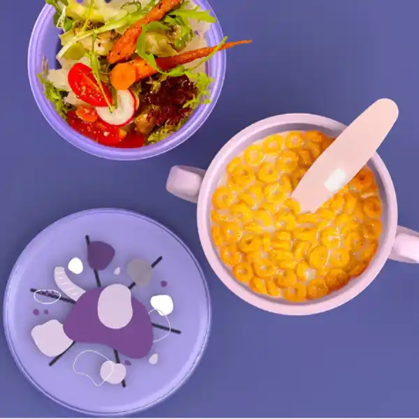 Детская чаша 2 в 1 для перекусов с ложкой, фиолетовая