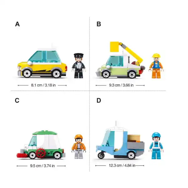 Конструктор “Городская служба”, 4 модели, от 94 до 105 элем.