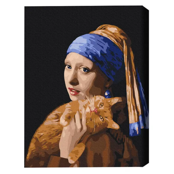 Pictură pe numere 40х50 cm (fără cutie) – Fată cu pisica roșcată