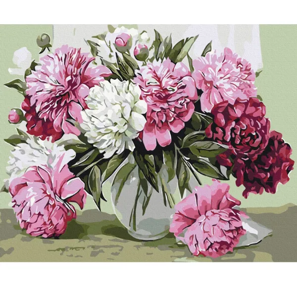 Pictură pe numere 40*50 сm (fără cutie)  – Buchet de bujori de casă