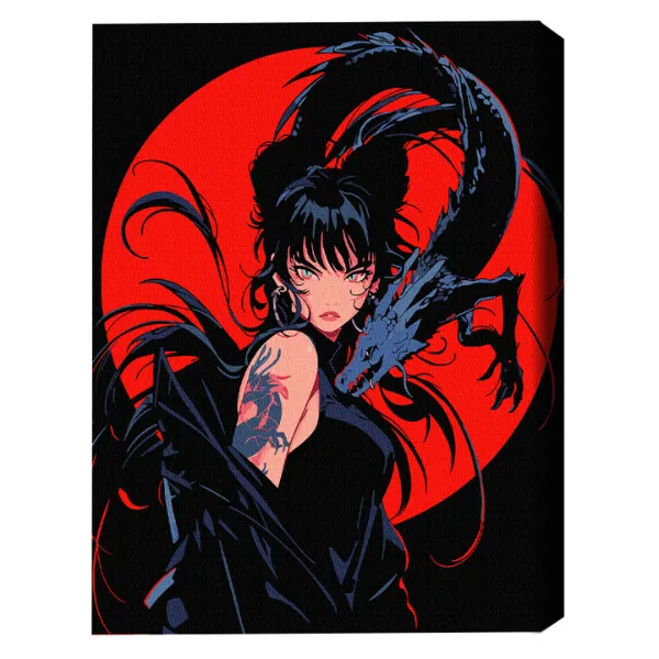 Pictură pe numere 40*50 сm (pânză neagră/fără cutie) – Fata cu tatuajul dragonului
