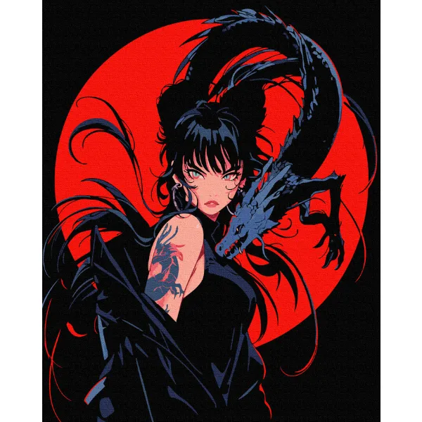 Pictură pe numere 40*50 сm (pânză neagră/fără cutie) – Fata cu tatuajul dragonului