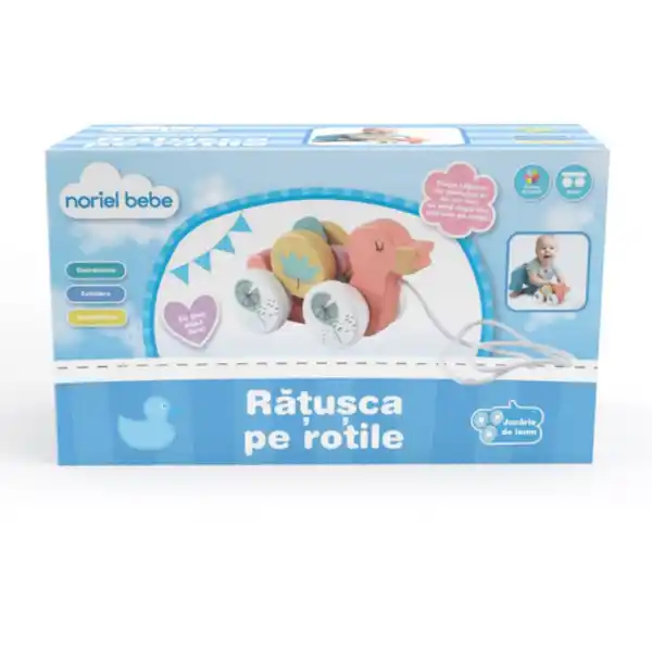 Детская каталочка на веревочке "Уточка на колесах"