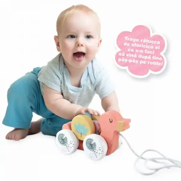 Детская каталочка на веревочке "Уточка на колесах"