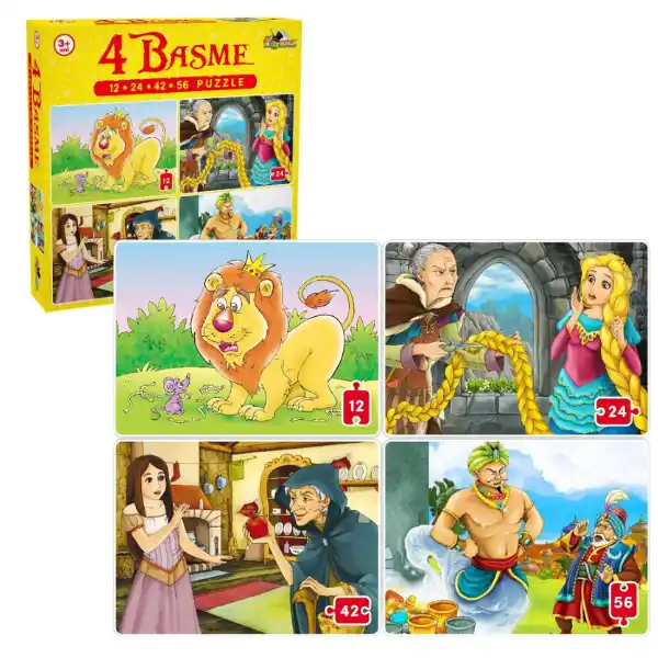 Puzzle 4 basme  (12, 24, 42, 56 piese), (ro)