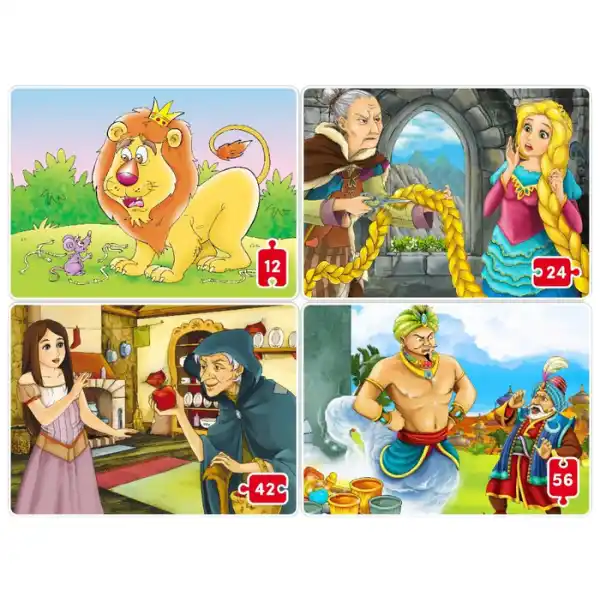 Puzzle 4 basme  (12, 24, 42, 56 piese), (ro)