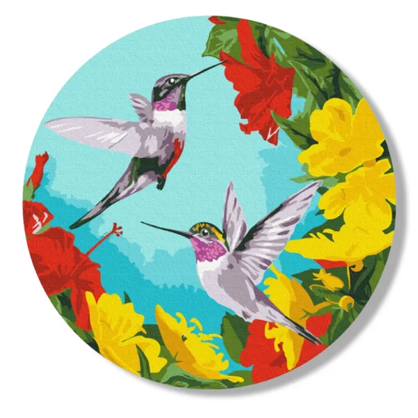 Pictură pe numere D 30 сm (fără cutie) – Colibri în flori (M)