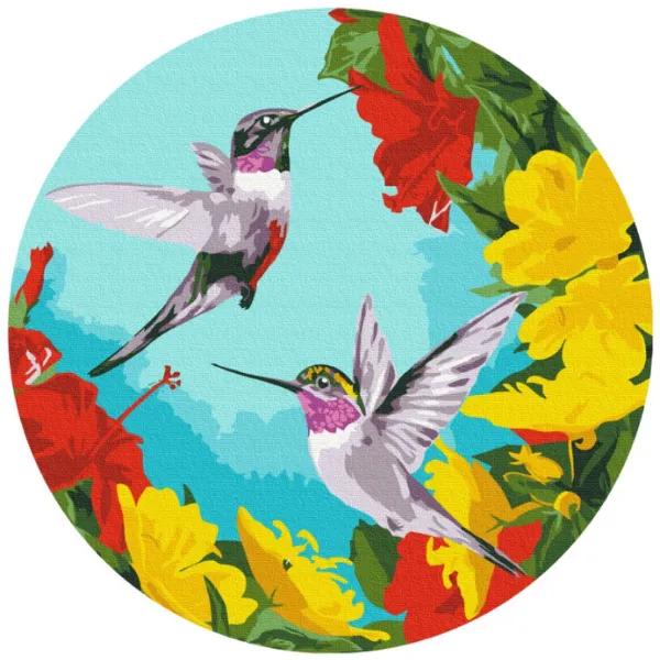 Pictură pe numere D 30 сm (fără cutie) – Colibri în flori (M)