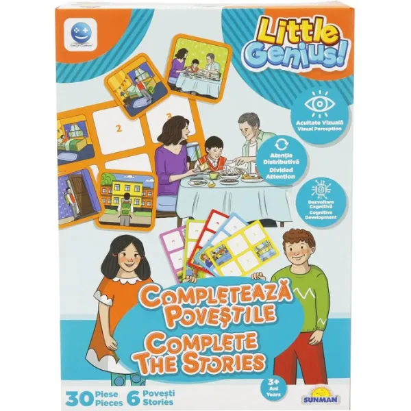 Joc de logică ”Completează poveștile”, (ro), albastru-portocaliu
