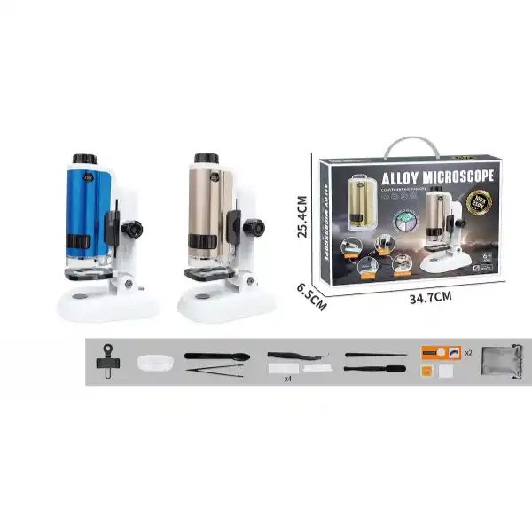 Микроскоп с большим набором аксессуаров, синий и золотистый
