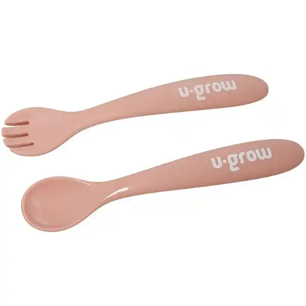 Набор тарелка с ложкой и вилкой из силикона, розовый