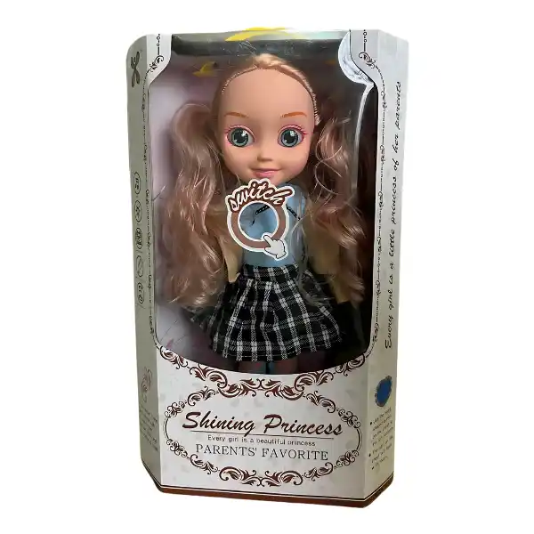 Păpușă cu control tactil în fustă în carouri, 34 cm