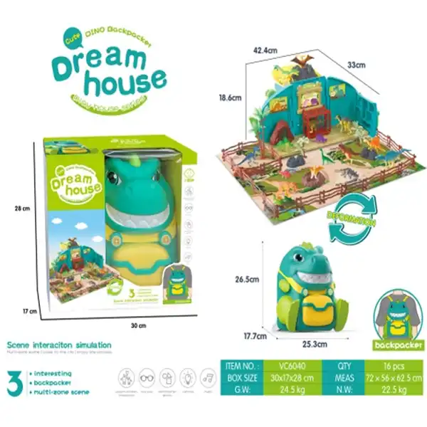 Casuta rucsac dinozaur 2in1 cu sunet si lumini (Cutie deteriorată)