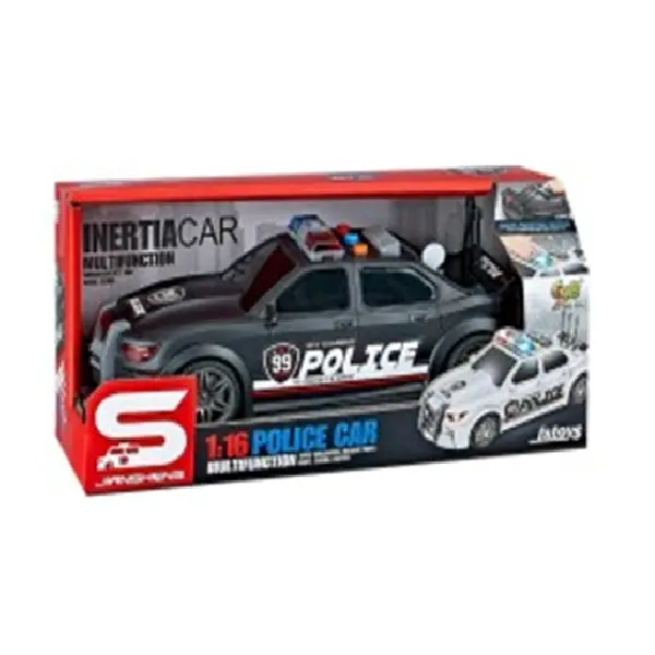 Masina de politie neagra, frictiune, portbagaj care se deschide, sunete si lumini, 1:16
