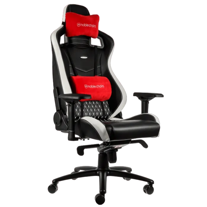Gaming Chair Noble Epic NBL-RL-EPC Black/Red/White Real Leather,  Max load 120kg / height 165-180cm