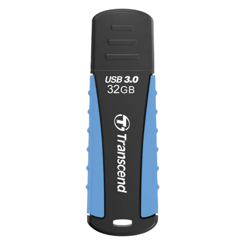 32GB USB3.1 Flash Drive Transcend "JetFlash 810", Black-Blue, Rubber Case (R/W:90/25MB/s)