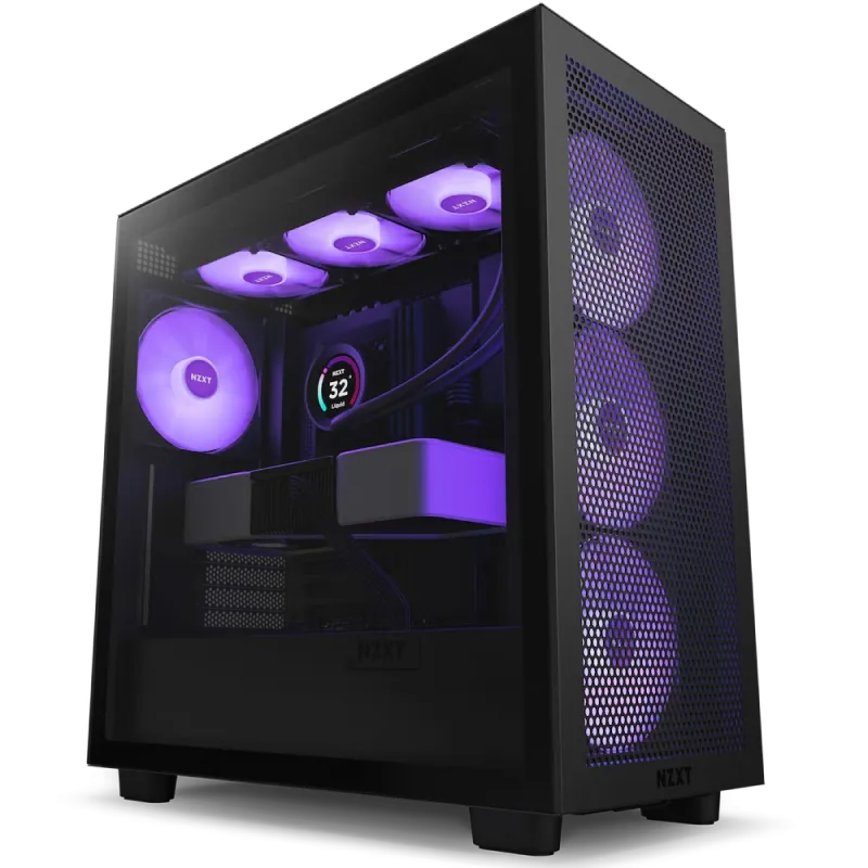 Case ATX NZXT H7 Flow RGB, 2xUSB 3.2, 1xType-C, 3x140mm RGB & 1x120mm,TG, Mesh Freont, Black