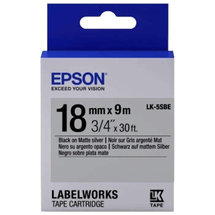 Tape Cartridge EPSON LK-5SBE; 18mm/9m Matte, Black/Silver, C53S655013