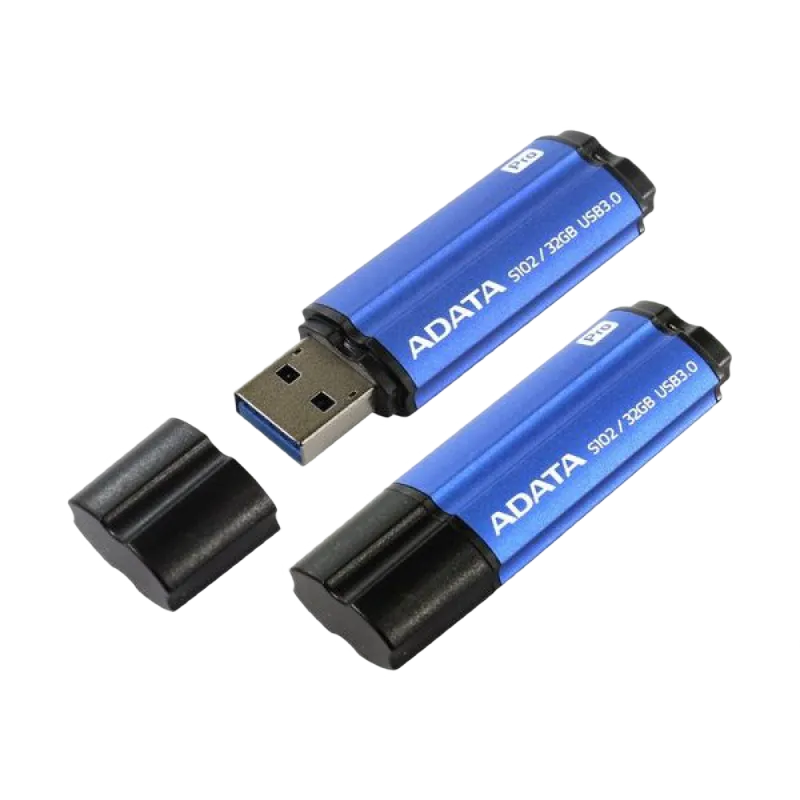32GB USB3.1 Flash Drive ADATA "S102 Pro", Titanium-Blue, Aluminum, Classic Cap (R/W:90/25MB/s)