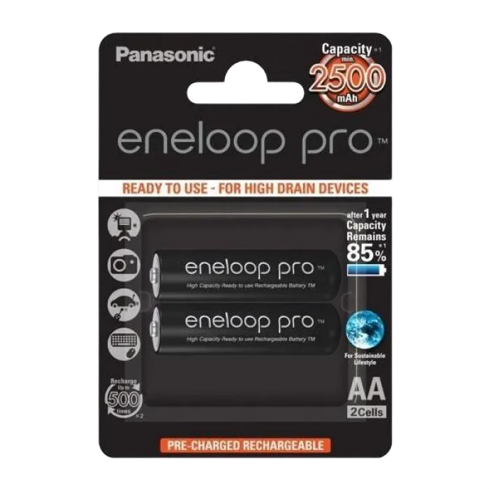 AA  Eneloop PRO 2500mAh, Blister*2, Panasonic, BK-3HCDE/2BE