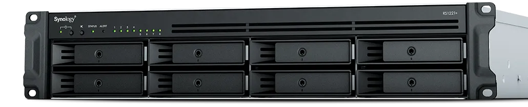 SYNOLOGY "RS1221RP+", 8-bay, AMD Ryzen 4-core 2.2Ghz, 4Gb*1+1Slot, 4x1GbE, PCIe, 2x350W PSU