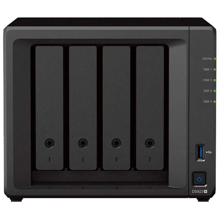 SYNOLOGY "DS923+", 4-bay, AMD Ryzen 2-core 2.6-3.1GHz, 1x4Gb+1Slot, 2xM.2 NVMe, 2x1GbE, 1xPCIe