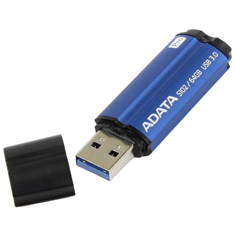 64GB USB3.1 Flash Drive ADATA "S102 Pro", Titanium-Blue, Aluminum, Classic Cap (R/W:100/50MB/s)