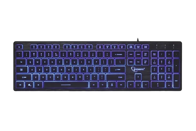 Keyboard Gembird KB-UML3-01, Slimline, Silent, Fn key, 3-color backlight, Black, USB