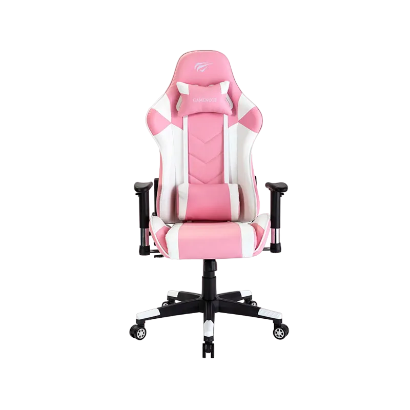 Gaming Chair Havit GC932, Headrest & Lumbar cushion, 2D Armrest, 166 degrees, Pink/White