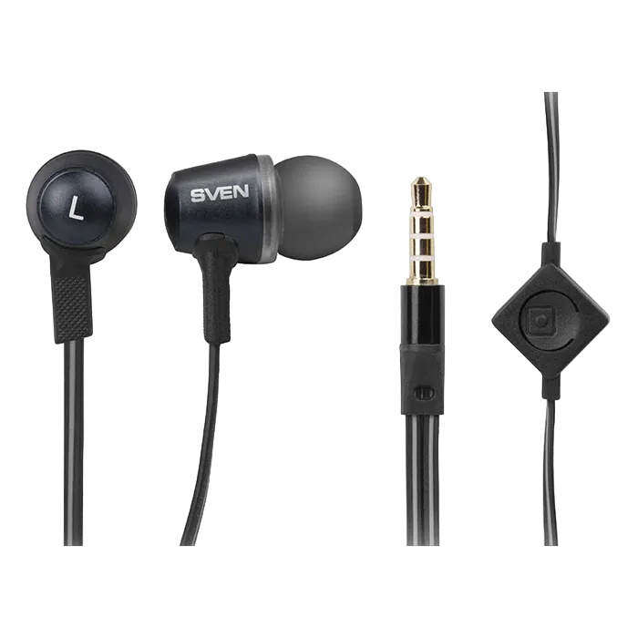 Earphones SVEN E-290M, Black-Silver, with Microphone, 4pin 3.5mm mini-jack