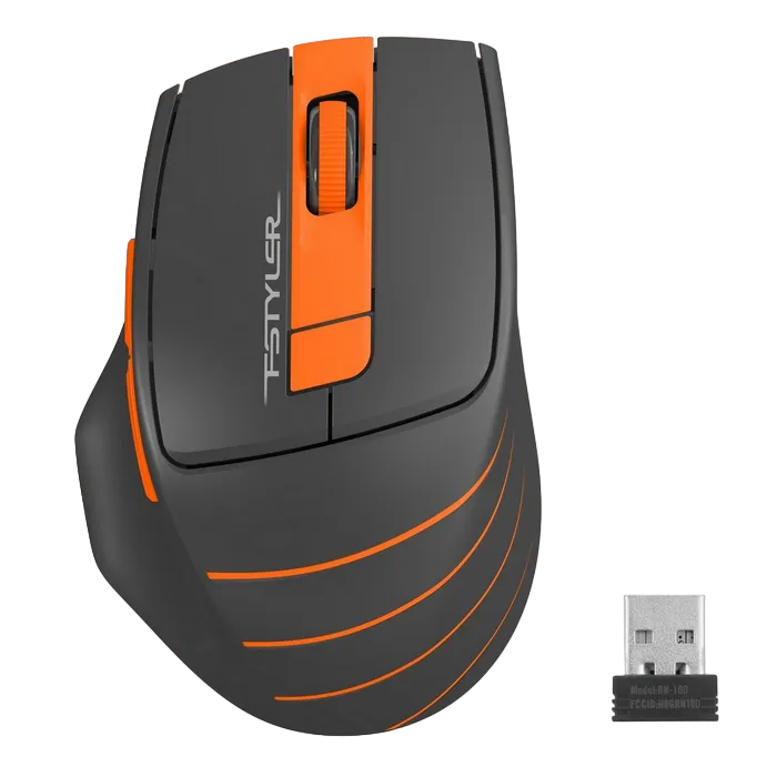 Wireless Mouse A4Tech FG30, Optical, 1000-2000 dpi, 6 buttons, Ergonomic, 1xAA, Black/Orange