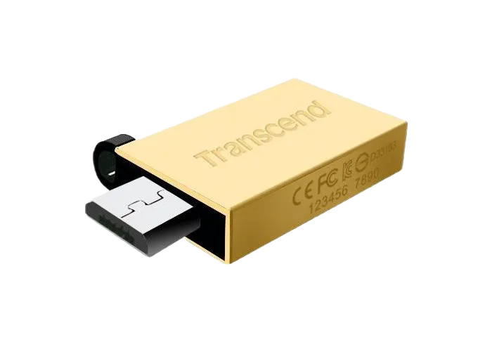 64GB USB2.0/Micro-USB Flash Drive Transcend "JetFlash 380", Gold, Metal Case, OTG (R/W:20/10MB/s)