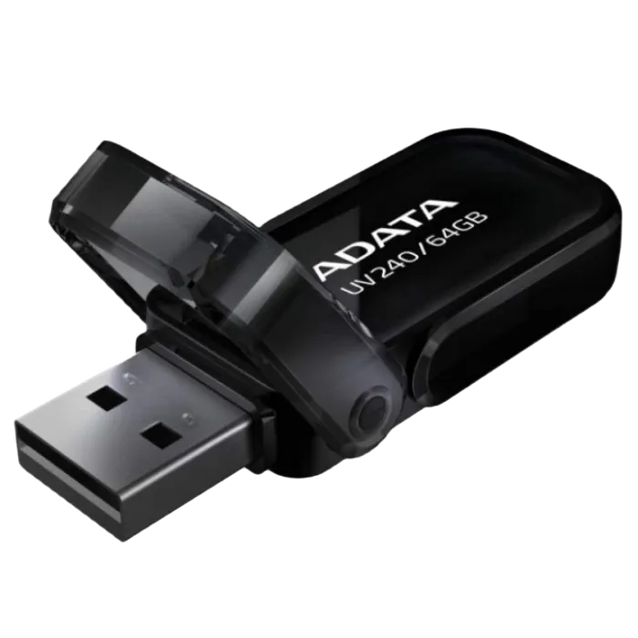 64GB USB2.0 Flash Drive ADATA "UV240", Black, Plastic, Flip Cap (R/W:20/10MB/s)