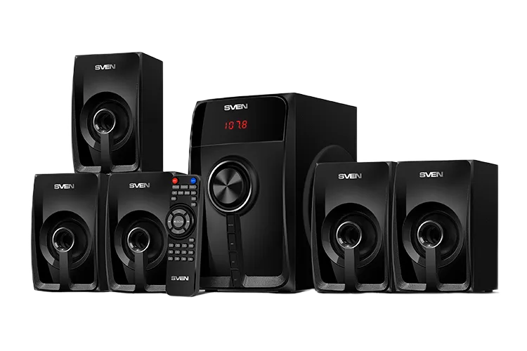 Audio System 5.1 SVEN "HT-202"  100w / 20w+5*16w, BLUETOOTH, USB, SD, FM, Display, RC, Black