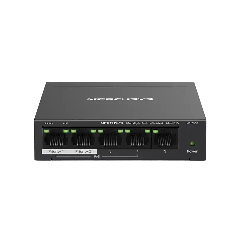 .5-port Gigabit Switch MERCUSYS "MS105GP", with 4-Port PoE, steel case, 65W Budget