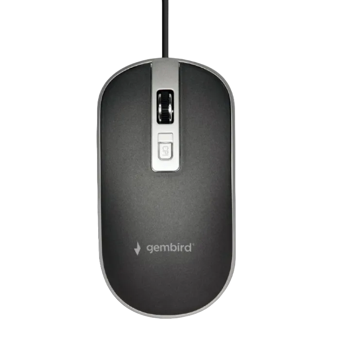 Mouse Gembird MUS-4B-06-BS, 800-1200 dpi, 4 buttons, Ambidextrous, 1.35m, Black/Silver, USB